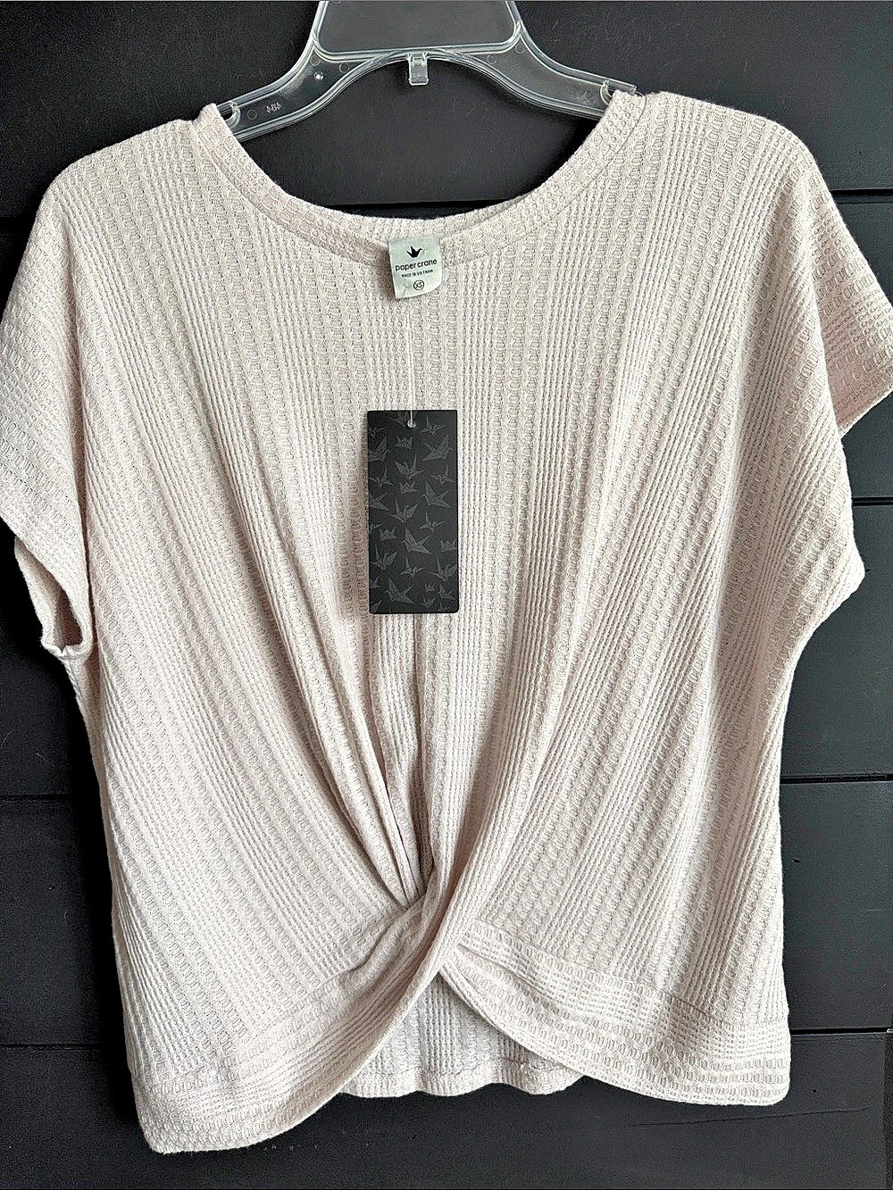 paper crane Twist Front Short Sleeve Top Cream XS NWT